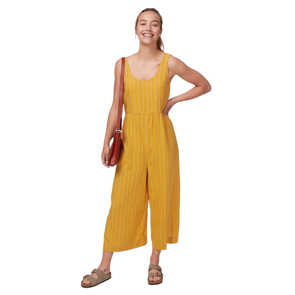 Patagonia Garden Island Jumpsuit Hemp Tencel Striped Mustard Yellow S 58535